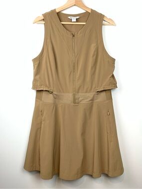 Athleta Venture Out Dress Beige Built In Shorts Athleisure Sz 12 Sleeveless